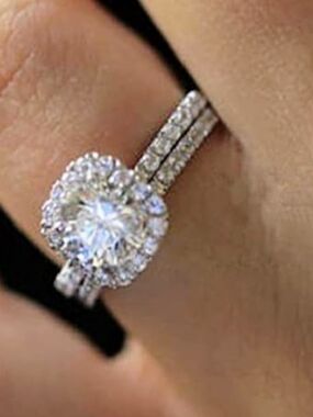 Zales Silver Halo Round-Cut Engagement Ring with Pavé Double Band - White